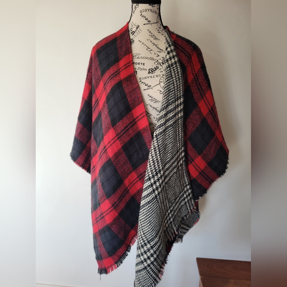 Reversible Red Checkered Pancho
